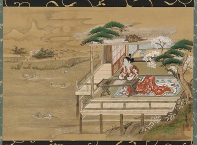 Murasaki Shikibu Composing the Tale of Genji at Ishiyamadera by Gakutei