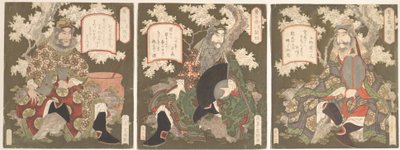 The Three Heroes of Shoku Shu: Emperor Ryubi Liu Fei and His..., first half of the 19th century by Gakutei