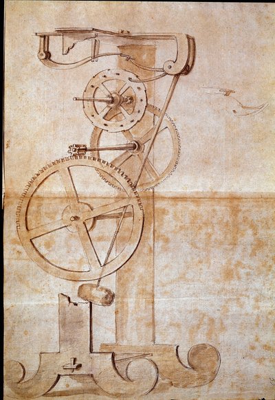 Clock a weighing pendulum studied by Galileo Galilei in 1638 to measure time. Drawing. Florence, National Library by Galileo Galilei