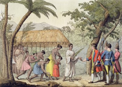Captain Samuel Wallis being received by Queen Oberea on the Island of Tahiti by Gallo Gallina