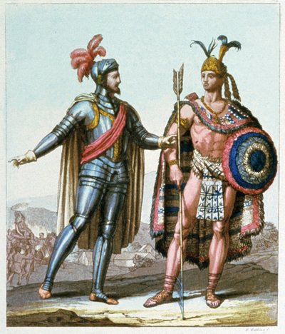 Hernan Cortes meeting Montezuma II in 1519 by Gallo Gallina