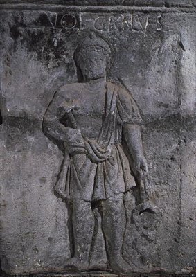 Capital of the Nautes Pillar depicting Vulcan holding a hammer by Gallo Roman