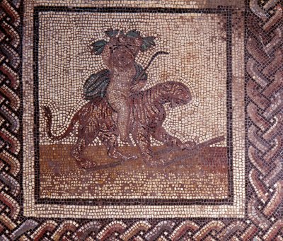 Gallo Roman Art: Mosaic Paving Representing a Rustic Calendar, Allegory of Autumn Sitting on a Tiger by Gallo Roman