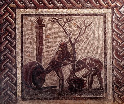Gallo Roman Art: Mosaic Paving Representing a Rustic Calendar, Jar Poistering Scene by Gallo Roman