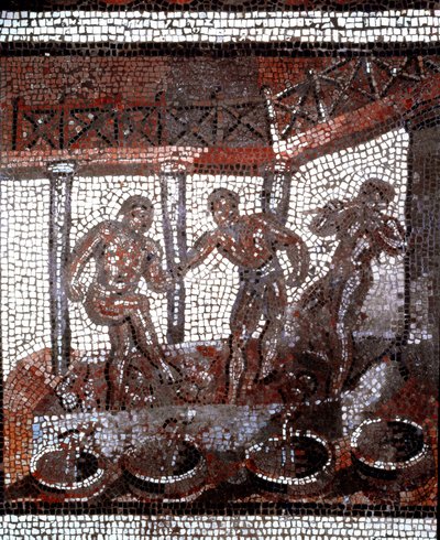 Scene of treading grapes in a vat by Gallo Roman