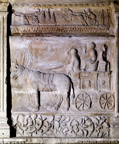 Low Relief from the Gallo-Roman Period Depicting a Chariot Fired by Horses, Avignon, Musee Calvet by Gallo Roman Gallo Roman