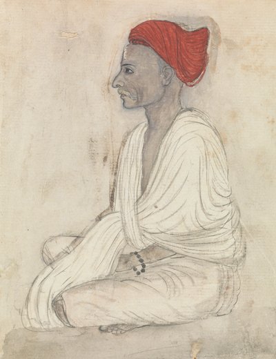 Man in a Red Turban Sitting Crosslegged by Gangaram Chintaman Tambat