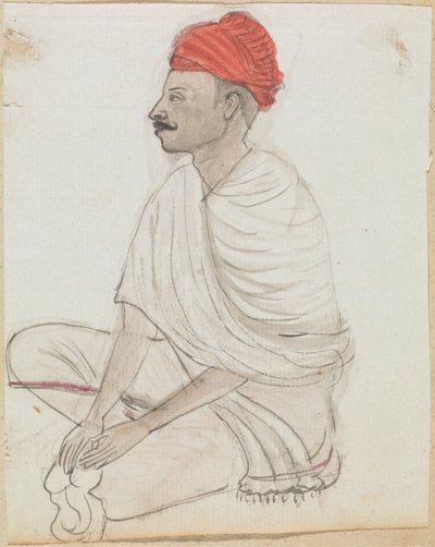 Man with a Red Turban Sitting Crosslegged by Gangaram Chintaman Tambat