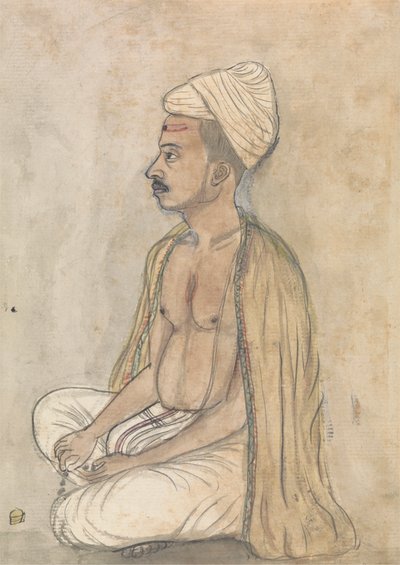 Man with a Yellow Shawl Sitting Crosslegged by Gangaram Chintaman Tambat
