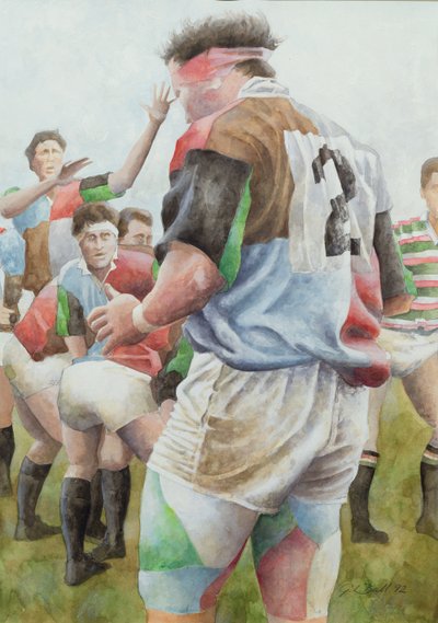 Rugby Match: Harlequins v Northampton, Brian Moore at the Line Out, 1992 by Gareth Lloyd Ball