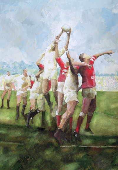 Rugby Match: Llanelli v Swansea, Line Out, 1992 by Gareth Lloyd Ball