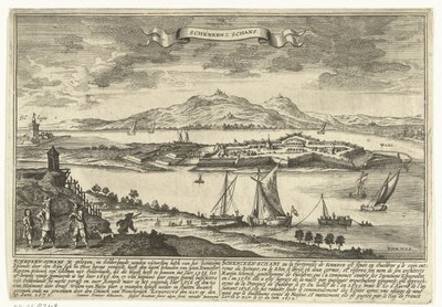 View of Schenkenschans (series title: Cities and Fortifications in the Republic of the Netherlands, Theatre of Cities and Fortresses of the United Netherlands with the Adjacent Places) by Gaspar Bouttats