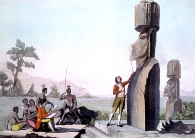 La Perouse with His Crew, Measuring the Statues on Easter Island (1786) by Gaspard (after) Duche de Vancy