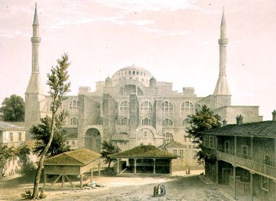 Haghia Sophia, plate 16: principal facade, engraved by Louis Haghe, published 1852 by Gaspard (after) Fossati