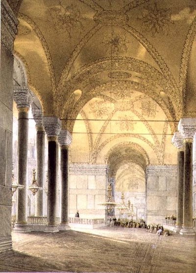 Haghia Sophia, plate 7: Entrance to the Nave, engraved by Louis Haghe, published 1852 by Gaspard (after) Fossati
