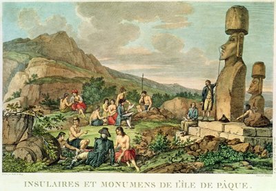 Islanders and Monuments of Easter Island, plate 11 from the Atlas de Voyage de La Perouse, 1785-88 (engraving) by Gaspard Duche de Vancy