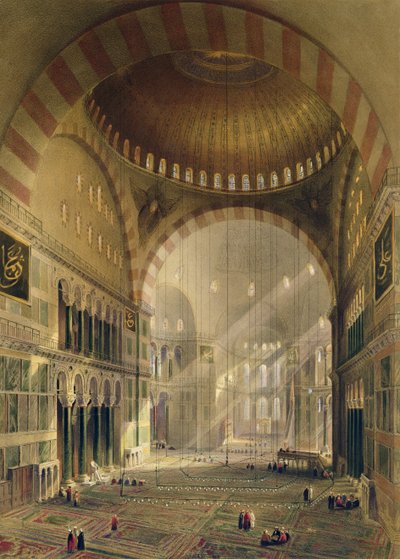 Haghia Sophia, plate 24: Interior of the Central Dome with Lowered Chandeliers, engraved by Louis Haghe by Gaspard Fossati