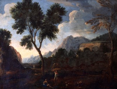 Hunters in a valley by Gaspard Poussin Dughet