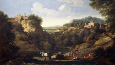 Italian Landscape Showing Hunting Scene by Gaspard Poussin Dughet