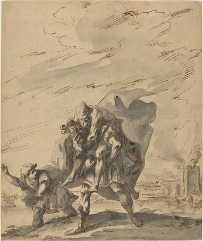 Aeneas Carrying Anchises from Burning Troy by Gaspare Diziani