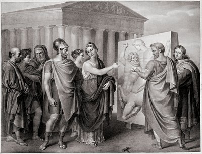 Athenian politician Pericles (495-429 BC) and Aspasia his companion direct Phidias