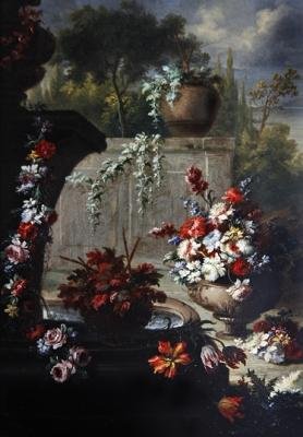 Still life of flowers in ornamental vases by Gasparo Lopez