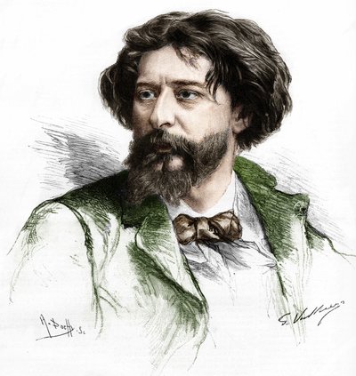Portrait of Alphonse Daudet (1840-1897), French writer. Engraving by A. Pochy after Gaston Vuillier, late 19th century by Gaston (after) Vuillier