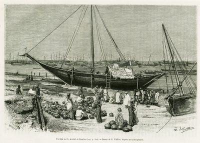 A tepe on the Zanzibar market (Tanzania). Engraving by G.Vuillier, to illustrate the story 