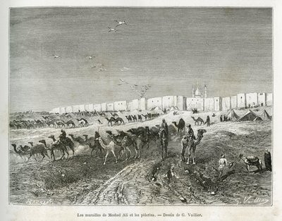 The walls of Meshed Ali are located in the mosque of Najaf (Iraq) and the pilgrims gather to celebrate Ali Ibn Abi Talib. Engraving by G. Vuillier, to illustrate the story La Syria d