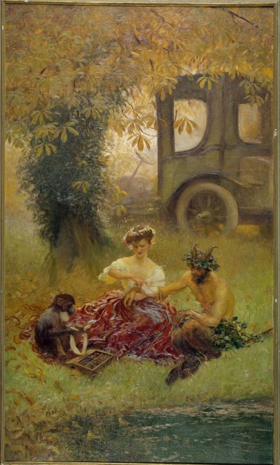 A Young Woman Assisted by a Monkey Heals a Wildlife by Gaston de la Touche