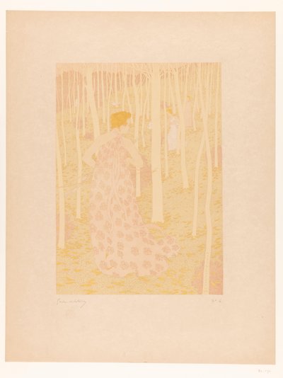 Women Hunting in a Forest by Gaston de Latenay (signed by artist)
