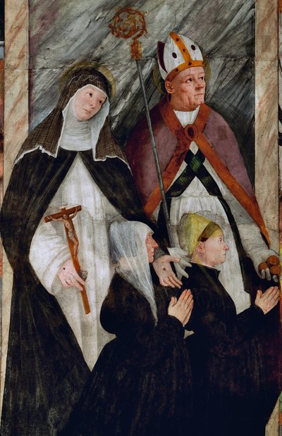 St Catherine of Siena, St Nicholas of Bari and two bidders on their knees by Gaudenzio Ferrari