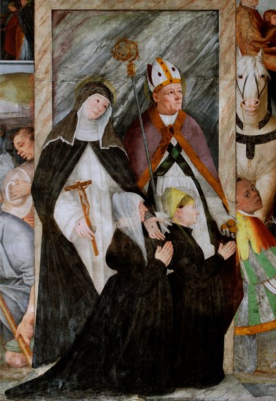 St. Catherine of Siena, St. Nicholas of Bari and two bidders on their knees by Gaudenzio Ferrari
