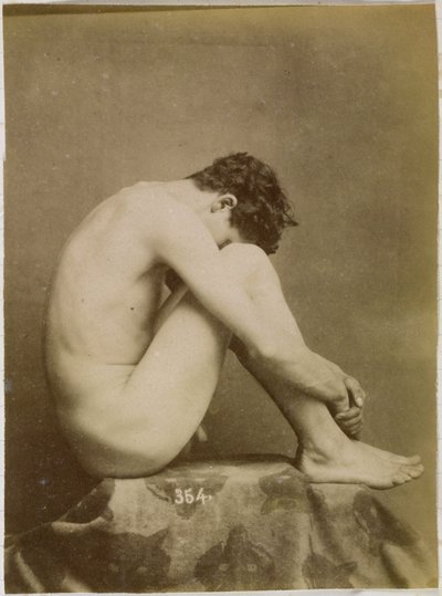 Study of a male nude model, sitting with head in knees, seen from the side by Gaudenzio Marconi (possibly)
