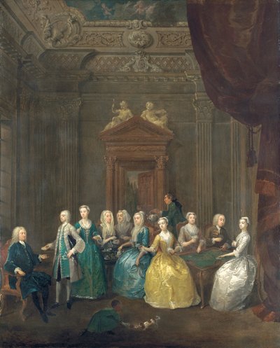 Portrait of the Porten family taking tea in a lavish interior by Gawen Hamilton