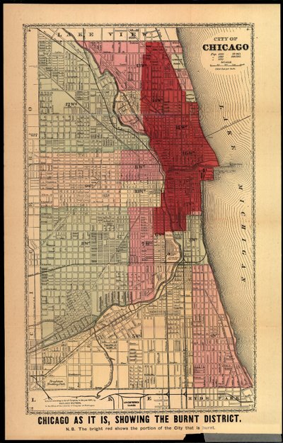 Chicago As It Is, Showing the Burnt District, from History of the Great Fires in Chicago and the West by Gaylord Watson