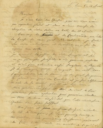 Letter from Rosalie Saugrain to P. R. Bureau by Genevieve Rosalie Michau Saugrain