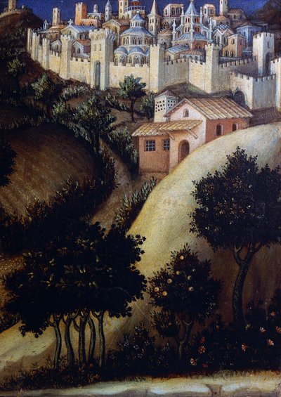 Adoration of the Magi Altarpiece, detail of central predella panel of Egypt by Gentile da Fabriano