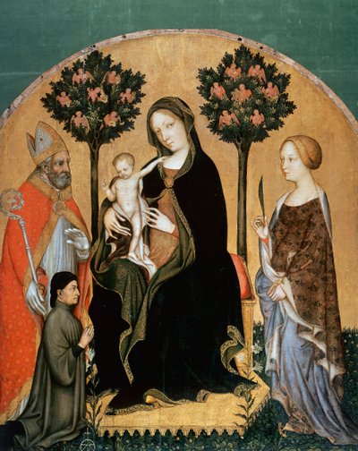 Madonna with Child and Saint Catherine, Saint Nicolas and Donor by Gentile da Fabriano