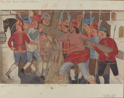 Station of the Cross No. 2: The Cross is Laid on Jesus by Geoffrey Holt