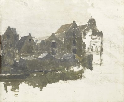 Warehouses on the Teertuinen on the Prinseneiland by Georg-Hendrik Breitner