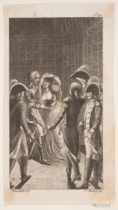 Illustration with Five Military Persons and a Lady by Georg Christian Schule