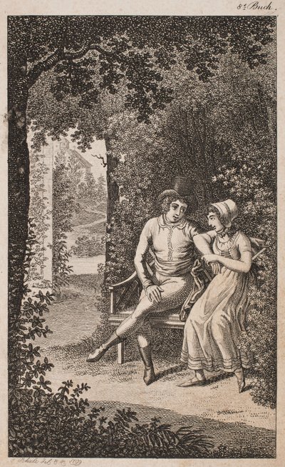 Illustration with Couple on a Bench in a Garden by Georg Christian Schule