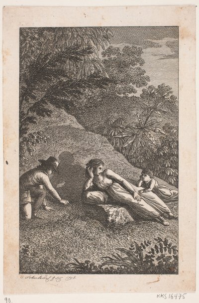 Reclining Woman with Boy and Girl in a Landscape by Georg Christian Schule
