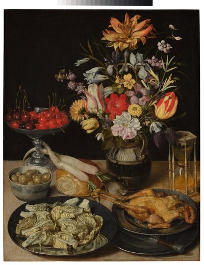 Still Life with Flowers and Food by Georg Flegel