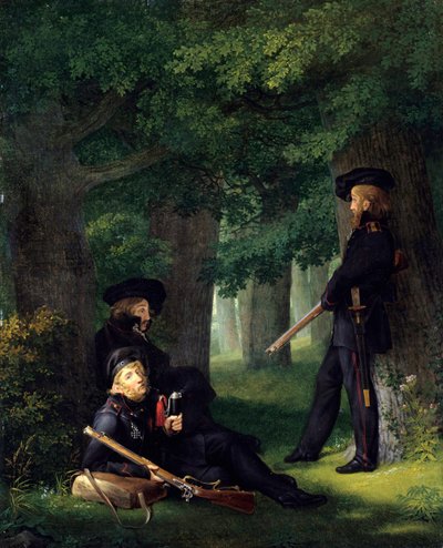 Outpost Duty (Portraits of Theodor Koerner, Karl Friedrich Friesen, and Heinrich Hartmann). Painting by Georg Friedrich Kersting, 1815 by Georg Friedrich Kersting