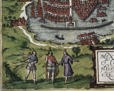 Civitatis Orbis Terrarum (Theatrum Orbis Terrarum). 1572-1617. Mexico City (1576). Detail with Aztecs. by Georg Hogenberg Franz (1535 90) & Ortelius Abraham (1527 98) Braun