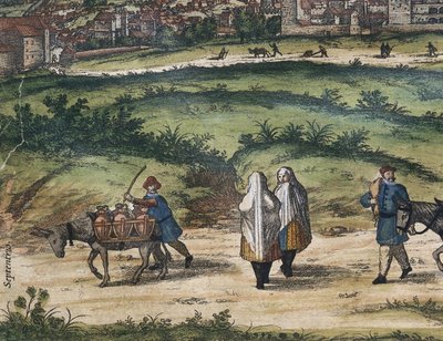 BRAUN, George (1541-1622). ORTELIUS, Abraham (1527-1598). HOGENBERG, Franz (1535-1590). Civitatis Orbis Terrarum (Theatrum orbis terrarum). 1572-1617. Granada (1572). Left detail. Volume I. Etching. SPAIN. CASTILE AND LEON. Salamanca. Salamanca University by Georg Hogenberg Franz (1535 90) & Ortelius Abraham (1527 98) Braun