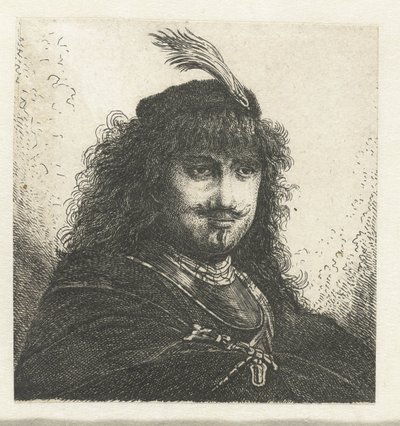 Self-portrait with plumed cap and lowered sabre by Georg Leopold Hertel