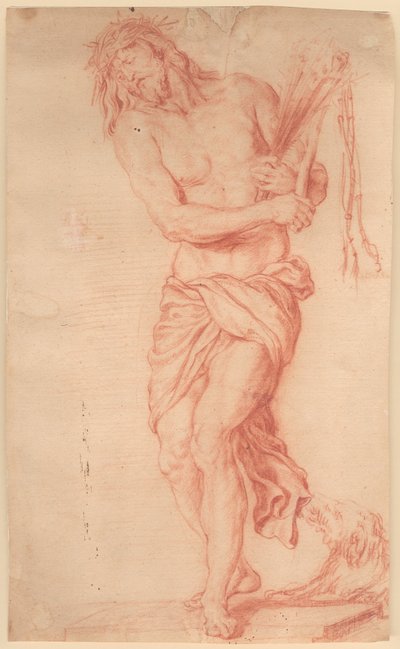 Ecce Homo. Standing, Suffering Christ with Rod and Knotted Whip and Crown of Thorns on His Head by Georg Petel